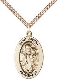 [11058GF/24GF] 14kt Gold Filled Saint Joseph Pendant on a 24 inch Gold Filled Heavy Curb chain