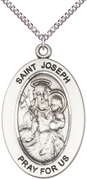 [11058SS/24SS] Sterling Silver Saint Joseph Pendant on a 24 inch Sterling Silver Heavy Curb chain