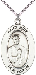 [11060SS/24SS] Sterling Silver Saint Jude Thaddeus Pendant on a 24 inch Sterling Silver Heavy Curb chain