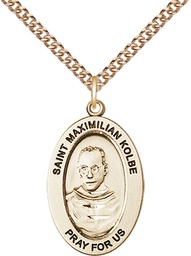 [11073GF/24GF] 14kt Gold Filled Saint Maximilian Kolbe Pendant on a 24 inch Gold Filled Heavy Curb chain