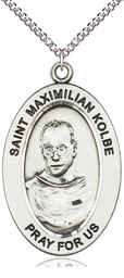 [11073SS/24SS] Sterling Silver Saint Maximilian Kolbe Pendant on a 24 inch Sterling Silver Heavy Curb chain