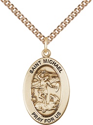 [11076GF/24GF] 14kt Gold Filled Saint Michael the Archangel Pendant on a 24 inch Gold Filled Heavy Curb chain