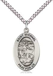 [11076SS/24SS] Sterling Silver Saint Michael the Archangel Pendant on a 24 inch Sterling Silver Heavy Curb chain