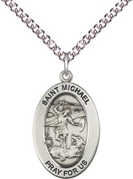 [11076SS/24SS] Sterling Silver Saint Michael the Archangel Pendant on a 24 inch Sterling Silver Heavy Curb chain