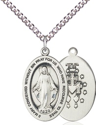 [11078SS/24SS] Sterling Silver Miraculous Pendant on a 24 inch Sterling Silver Heavy Curb chain