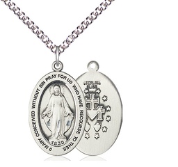 [11078SS/24SS] Sterling Silver Miraculous Pendant on a 24 inch Sterling Silver Heavy Curb chain