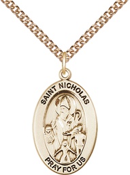 [11080GF/24GF] 14kt Gold Filled Saint Nicholas Pendant on a 24 inch Gold Filled Heavy Curb chain