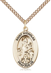 [11080GF/24GF] 14kt Gold Filled Saint Nicholas Pendant on a 24 inch Gold Filled Heavy Curb chain