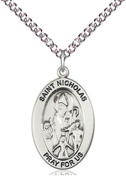 [11080SS/24SS] Sterling Silver Saint Nicholas Pendant on a 24 inch Sterling Silver Heavy Curb chain
