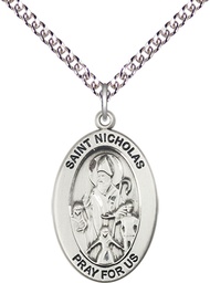 [11080SS/24SS] Sterling Silver Saint Nicholas Pendant on a 24 inch Sterling Silver Heavy Curb chain