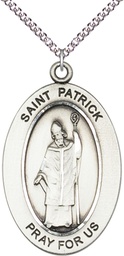 [11084SS/24SS] Sterling Silver Saint Patrick Pendant on a 24 inch Sterling Silver Heavy Curb chain