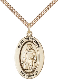 [11088GF/24GF] 14kt Gold Filled Saint Peregrine Pendant on a 24 inch Gold Filled Heavy Curb chain