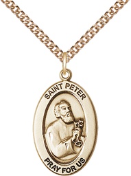 [11090GF/24GF] 14kt Gold Filled Saint Peter the Apostle Pendant on a 24 inch Gold Filled Heavy Curb chain