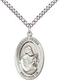 [11090SS/24SS] Sterling Silver Saint Peter the Apostle Pendant on a 24 inch Sterling Silver Heavy Curb chain