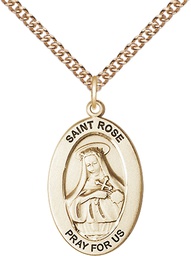 [11095GF/24GF] 14kt Gold Filled Saint Rose of Lima Pendant on a 24 inch Gold Filled Heavy Curb chain