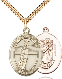 [7138GF/24G] 14kt Gold Filled Saint Christopher Volleyball Pendant on a 24 inch Gold Plate Heavy Curb chain