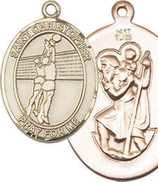 [7138KT] 14kt Gold Saint Christopher Volleyball Medal