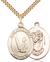 [7142GF/24G] 14kt Gold Filled Saint Christopher Gymnastics Pendant on a 24 inch Gold Plate Heavy Curb chain