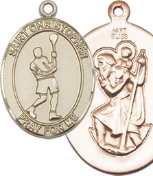 [7144KT] 14kt Gold Saint Christopher Lacrosse Medal