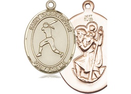 [7145KT] 14kt Gold Saint Christopher Softball Medal