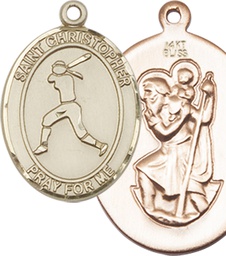 [7145KT] 14kt Gold Saint Christopher Softball Medal