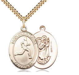 [7149GF/24G] 14kt Gold Filled Saint Christopher Track&amp;Field Pendant on a 24 inch Gold Plate Heavy Curb chain