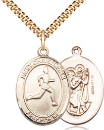 [7149GF/24G] 14kt Gold Filled Saint Christopher Track&amp;Field Pendant on a 24 inch Gold Plate Heavy Curb chain