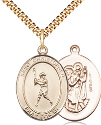 [7150GF/24G] 14kt Gold Filled Saint Christopher Baseball Pendant on a 24 inch Gold Plate Heavy Curb chain