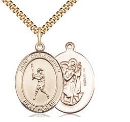 [7150GF/24G] 14kt Gold Filled Saint Christopher Baseball Pendant on a 24 inch Gold Plate Heavy Curb chain