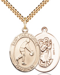 [7153GF/24G] 14kt Gold Filled Saint Christopher Basketball Pendant on a 24 inch Gold Plate Heavy Curb chain