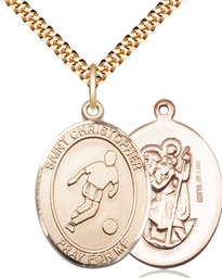 [7154GF/24G] 14kt Gold Filled Saint Christopher Soccer Pendant on a 24 inch Gold Plate Heavy Curb chain