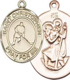 [7155KT] 14kt Gold Saint Christopher Ice Hockey Medal