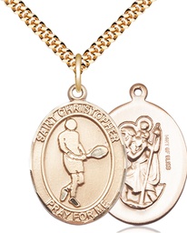 [7156GF/24G] 14kt Gold Filled Saint Christopher Tennis Pendant on a 24 inch Gold Plate Heavy Curb chain