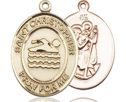 [7157KT] 14kt Gold Saint Christopher Swimming Medal