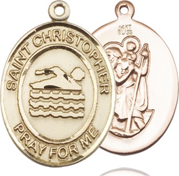 [7157KT] 14kt Gold Saint Christopher Swimming Medal