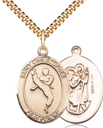 [7158GF/24G] 14kt Gold Filled Saint Christopher Martial Arts Pendant on a 24 inch Gold Plate Heavy Curb chain
