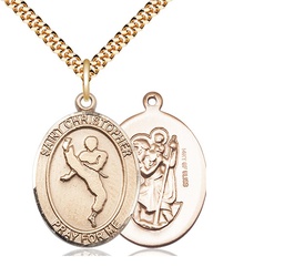 [7158GF/24G] 14kt Gold Filled Saint Christopher Martial Arts Pendant on a 24 inch Gold Plate Heavy Curb chain