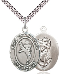 [7158SS/24S] Sterling Silver Saint Christopher Martial Arts Pendant on a 24 inch Light Rhodium Heavy Curb chain