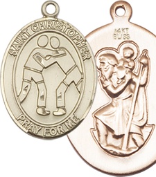 [7159KT] 14kt Gold Saint Christopher Wrestling Medal