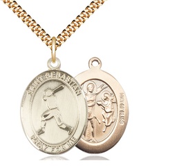 [7160GF/24G] 14kt Gold Filled Saint Sebastian Baseball Pendant on a 24 inch Gold Plate Heavy Curb chain