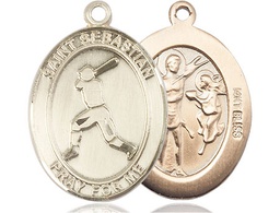 [7160KT] 14kt Gold Saint Sebastian Baseball Medal
