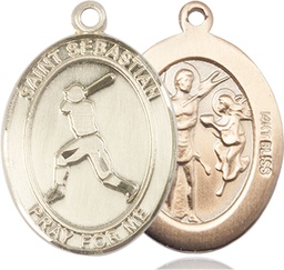 [7160KT] 14kt Gold Saint Sebastian Baseball Medal