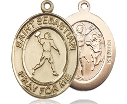 [7161KT] 14kt Gold Saint Sebastian Football Medal