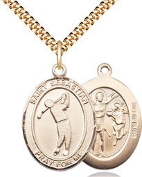 [7162GF/24G] 14kt Gold Filled Saint Sebastian Golf Pendant on a 24 inch Gold Plate Heavy Curb chain