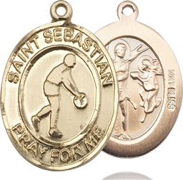 [7163KT] 14kt Gold Saint Sebastian Basketball Medal