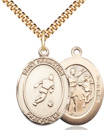 [7164GF/24G] 14kt Gold Filled Saint Sebastian Soccer Pendant on a 24 inch Gold Plate Heavy Curb chain