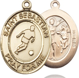 [7164KT] 14kt Gold Saint Sebastian Soccer Medal