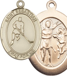 [7165KT] 14kt Gold Saint Sebastian Ice Hockey Medal