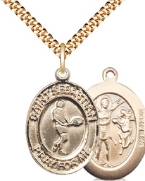 [7166GF/24G] 14kt Gold Filled Saint Sebastian Tennis Pendant on a 24 inch Gold Plate Heavy Curb chain