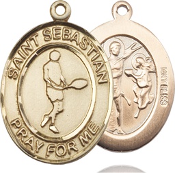 [7166KT] 14kt Gold Saint Sebastian Tennis Medal